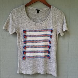 J. Crew 100% Linen Tassel Stripe Grey XS SS Tee